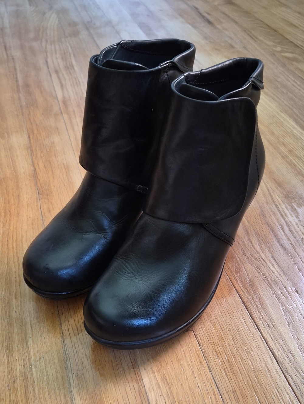 Dansko ROMY Black Leather Ankle Wedge Booties